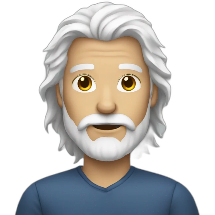 Man brown beard, long white hair emoji