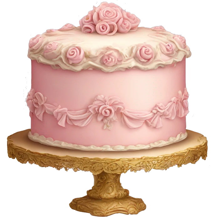 Vintage, highly detailed, rococo, Victorian, Birthday cake, light pink, emoji