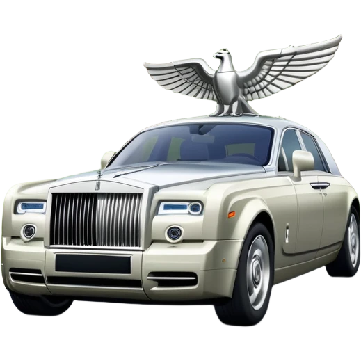 Rolls-Royce Phantom (2022) – cinematic-realistic Rolls-Royce Phantom emoji, its polished silver frame glistening under the sun as it glides down a winding, tree-lined road. The iconic Spirit of Ecstasy hood ornament stands proudly, the V12 engine hums silently as the car cuts through the serene countryside, embodying elegance and power. emoji