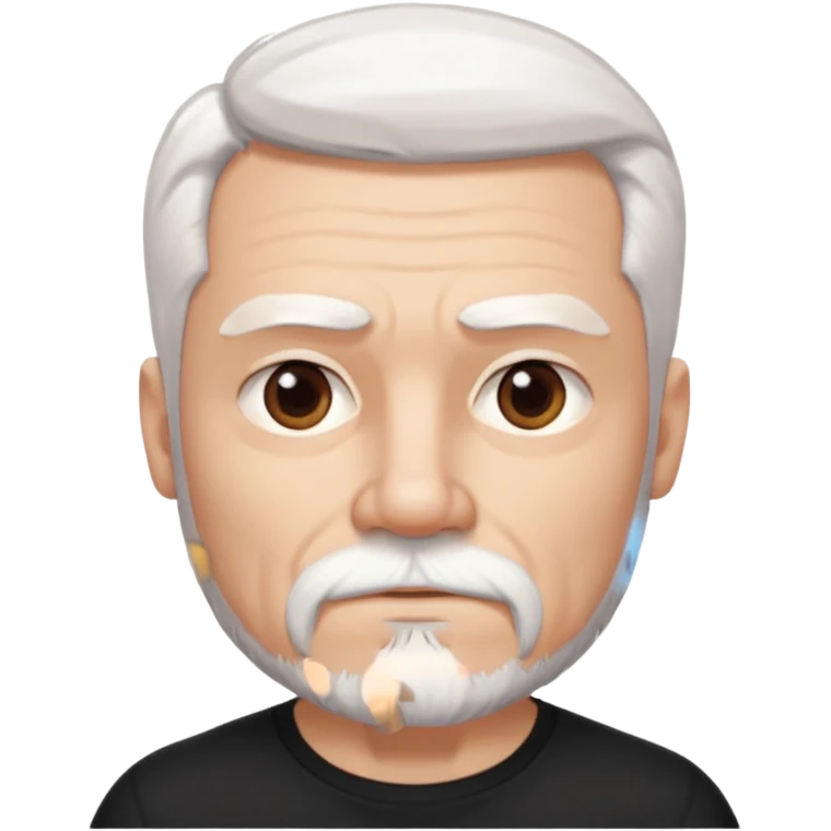 White haired muscled adult man with a black t-shirt. He has white beard with a short goatee. Dark brown eyes and some wrinkles. emoji