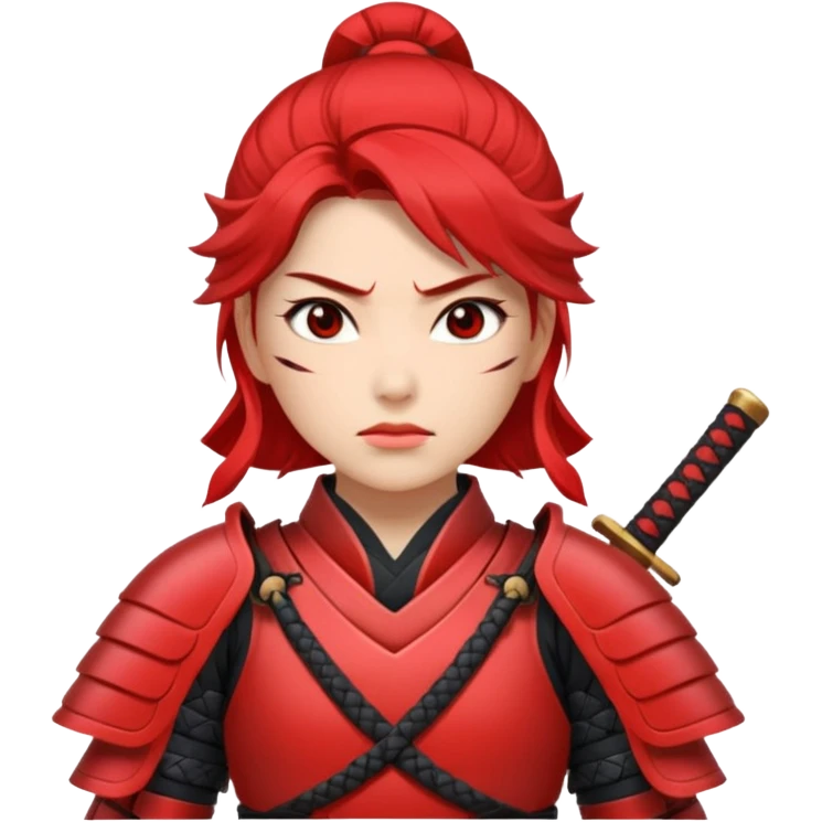 A female samurai with strong posture, red armor plates, and fierce determination.
 emoji