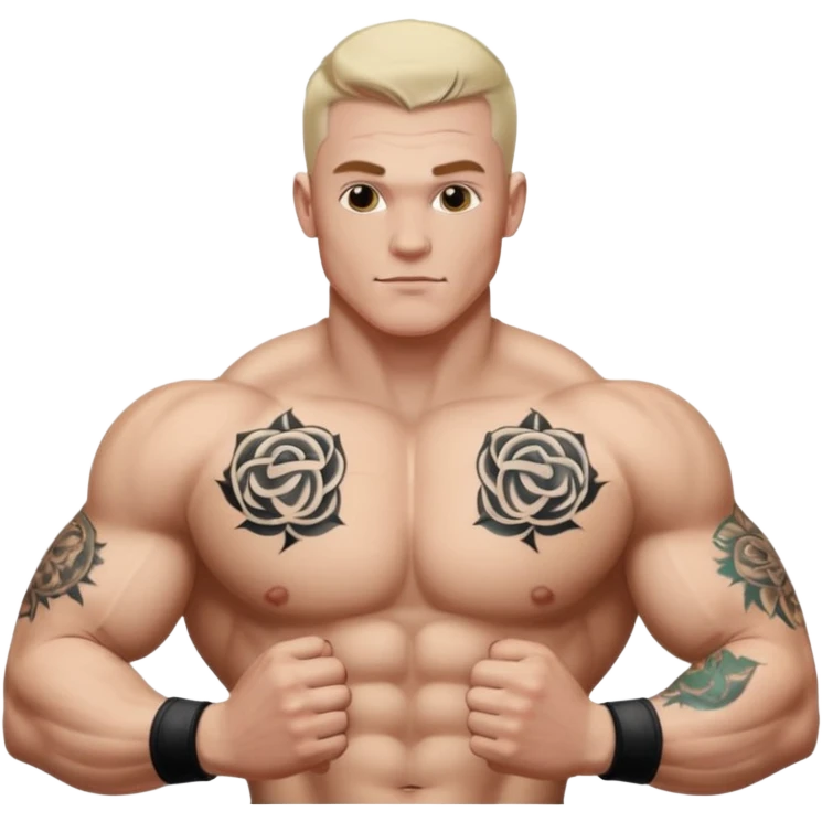 tattoo man, white skintone, more highlight the tattoo, body builder, tatto on chest. emoji