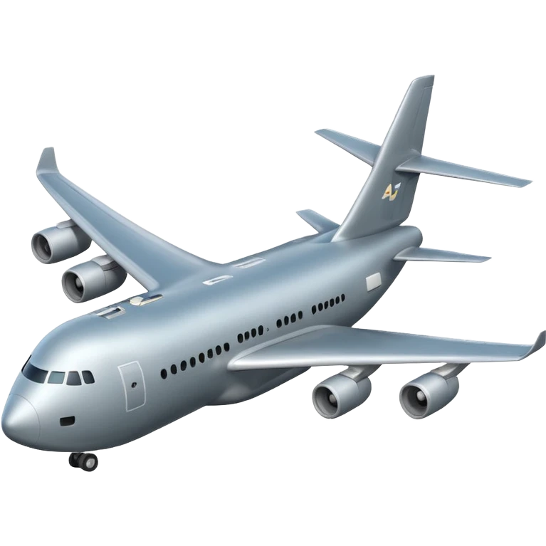 A 3D cartoon cargo aircraft with large body and rear loading door, mid-flight with faint clouds, Memoji-style realism. emoji