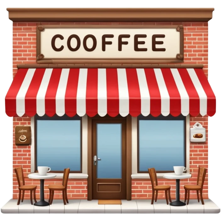 small café building with striped awning and coffee sign emoji