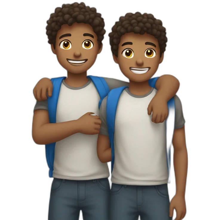 2 teenagers brothers holding shoulders, smiling emoji