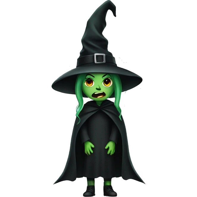 scary witch with green skin and black hat emoji