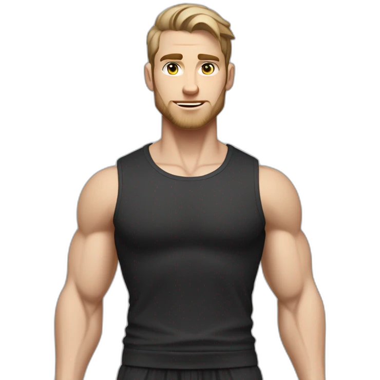 Pale skinned Fit Man With the biceps and dark brown hair in black shirt, gray sports shorts and white Sneakers emoji