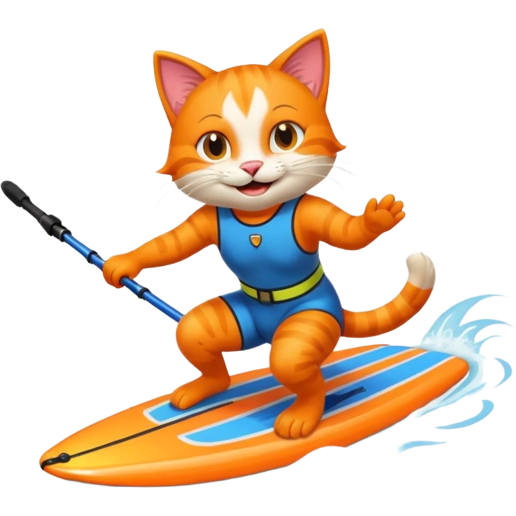Happy cat barefoot waterskiing  emoji