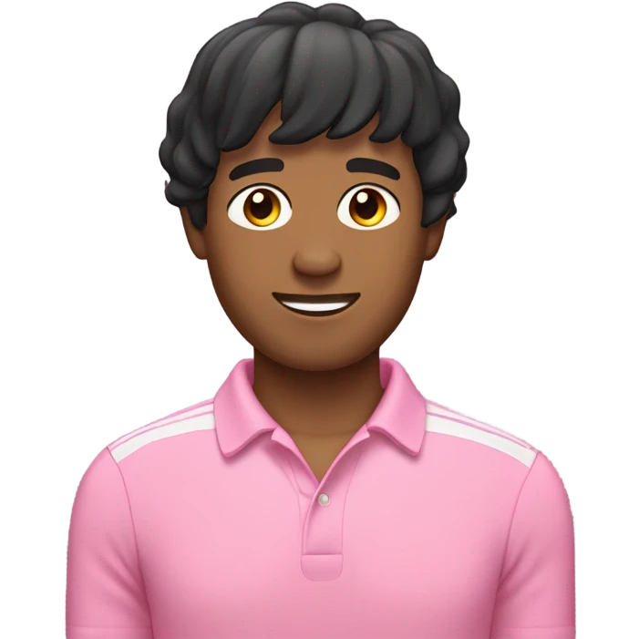 Man with medium skintone, black bob hair with bangs, wearing pink polo shirt  emoji