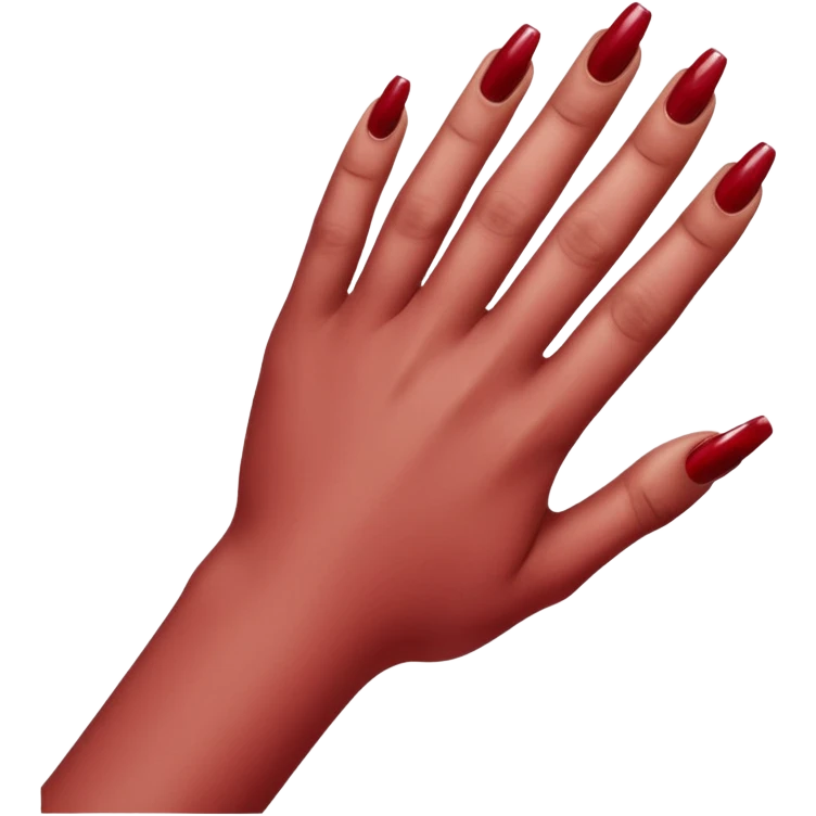 close-up of a left hand of a woman showing 3-4 fingernails out of five, painted in dark red nail polish, glossy finish, deep saturated red, smooth gradient, minimal details, clean and shiny
 emoji