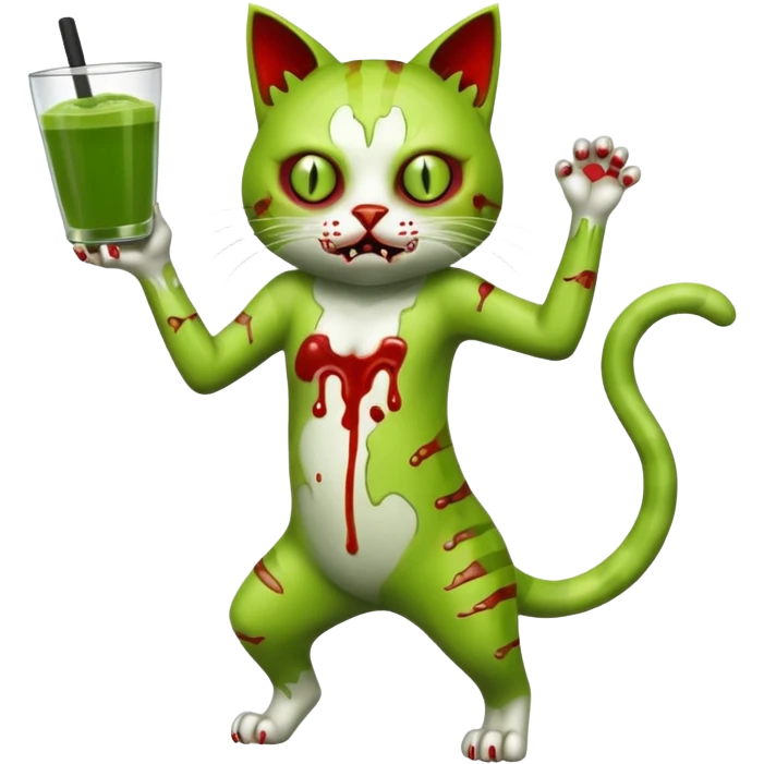 bloody matcha green zombie cat full body with action pose emoji