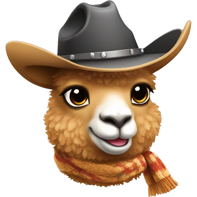 alpaca with cowboy hat with sheriff star and a scarf emoji