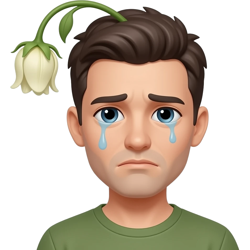Tired emoji with wilting flower in their head emoji