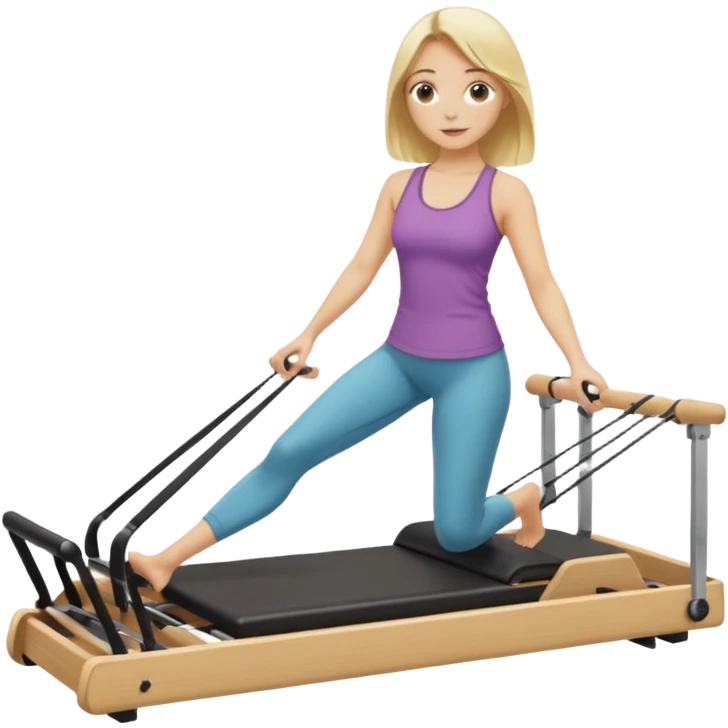 Blonde girl with shoulder length blonde hair in a pilates reformer  emoji