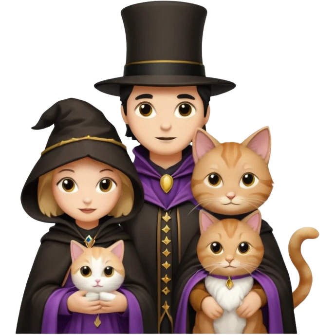 magician couple and their pet cat emoji