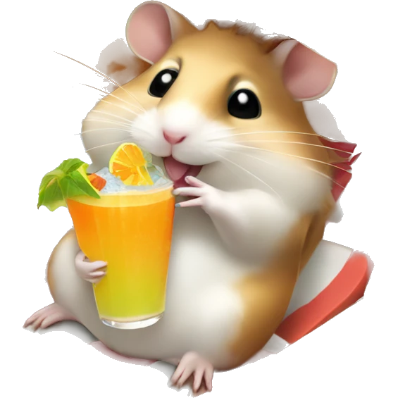 hamster with a sunhat drinking a coctail while laying in a sunbed emoji
