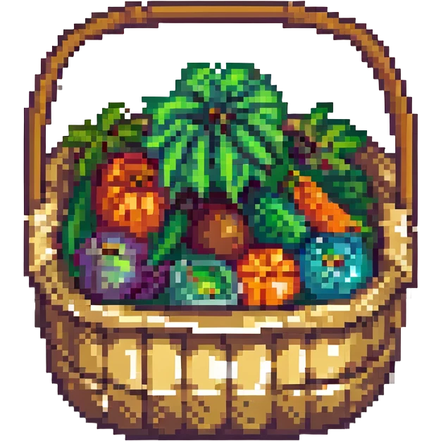 a basket of vegetables, retro and blocky pixel art style emoji
