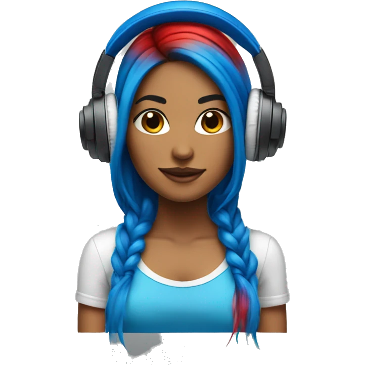 Latina with headphones blue and red split dye hair emoji
