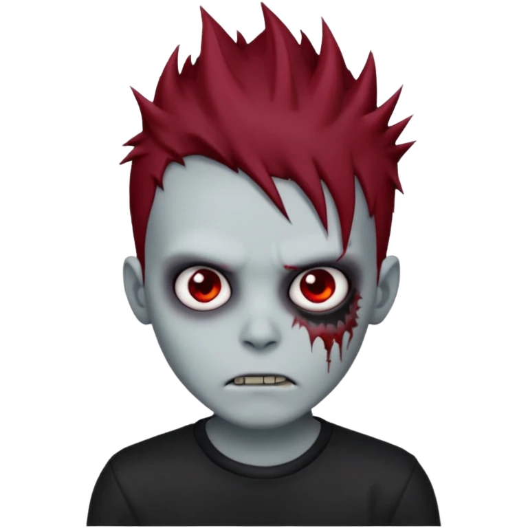 zombie boy with dark red spiky emo hair and black shirt emoji