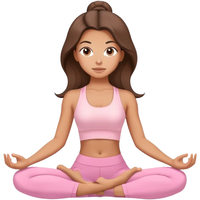Tan brunette pretty yoga girl, blowout hair, light pink yoga clothing  emoji