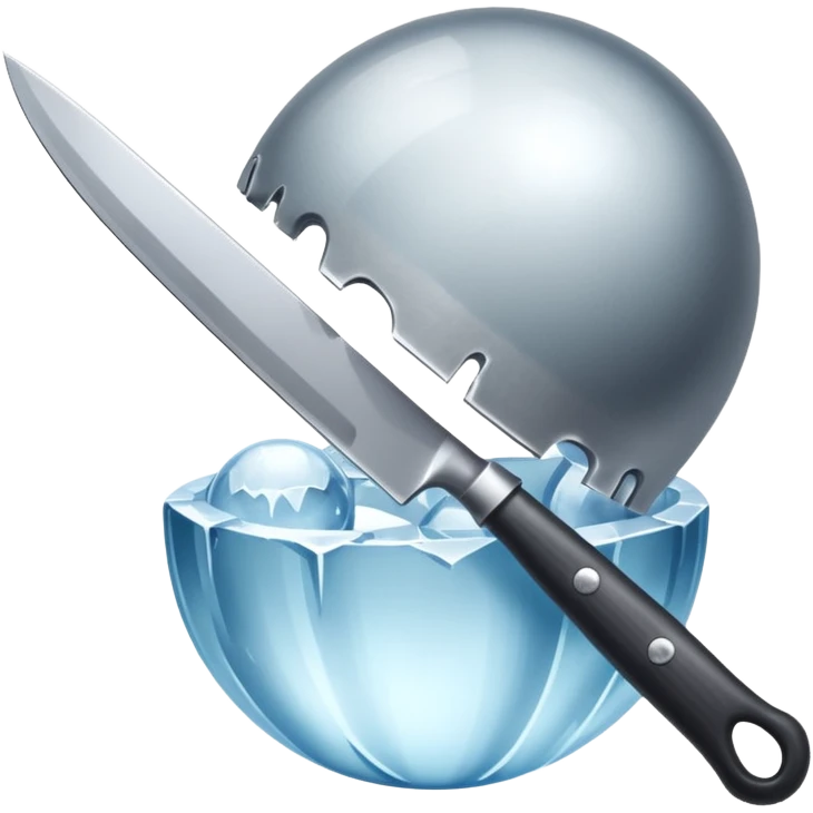 The knife is only visible from above, its tip showing from behind the ice ball. emoji