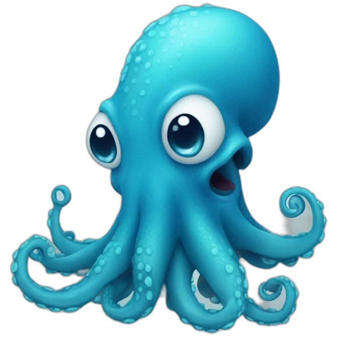 cute blue kraken with adorable face  loving emoji