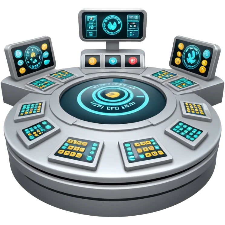 Circular control room with radial displays and consoles emoji