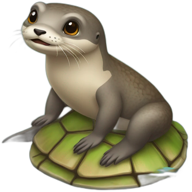 Une loutre sur une tortue emoji