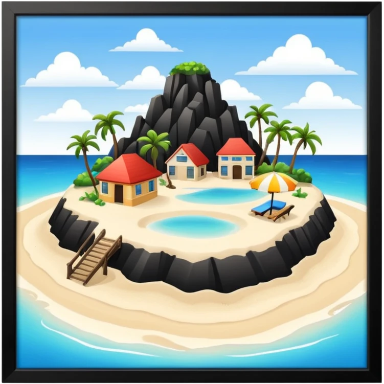 island  with a beach and infrastructure  emoji