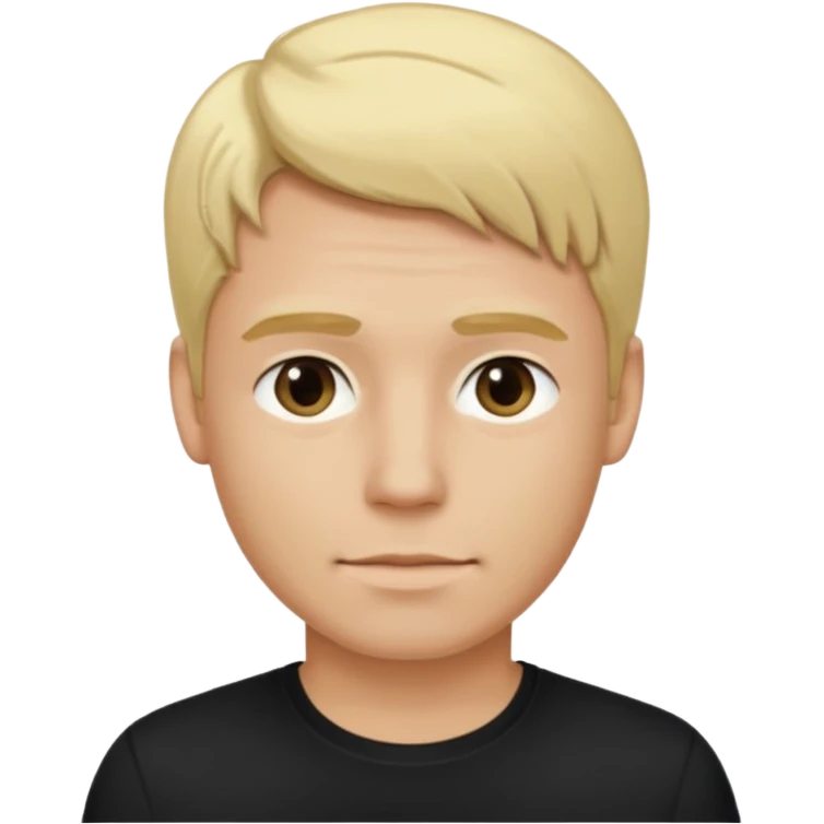 Create a man standing still, doing nothing, with blond hair and a black shirt, in iOS 18 style.” emoji