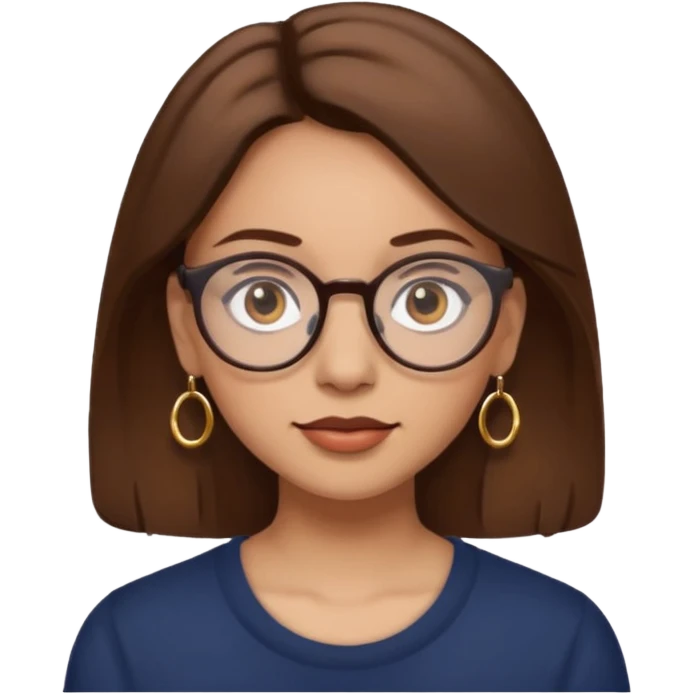 Women brown eye and brown hair with glasses and circle earing emoji