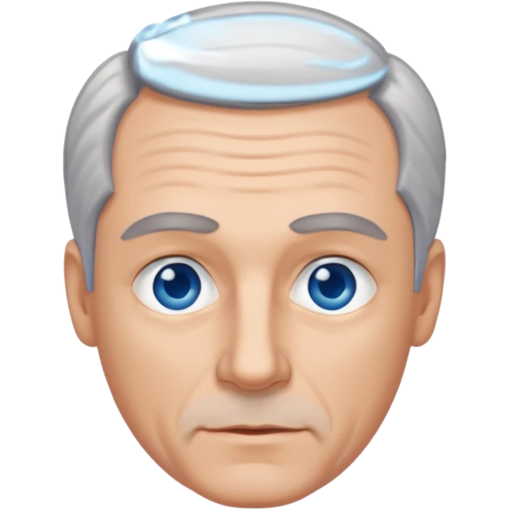 Middle aged man with receding grey hair and no beard, blue eyes emoji