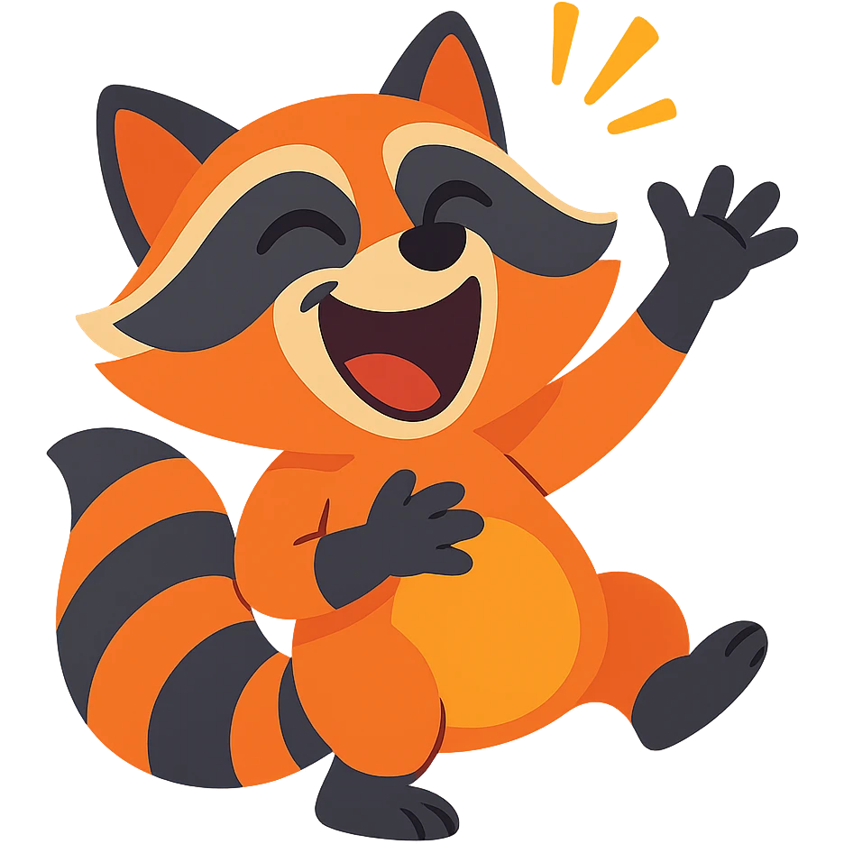 vibrant toon style raccoon laughing hard and waving emoji