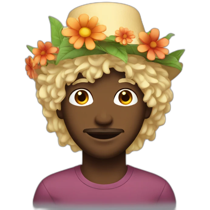 White man with stringy blond hair and flower hat emoji