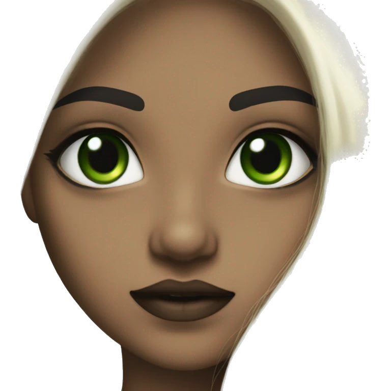 pretty girl with long dark hair, dark makeup, green eyes, ivory skin  emoji
