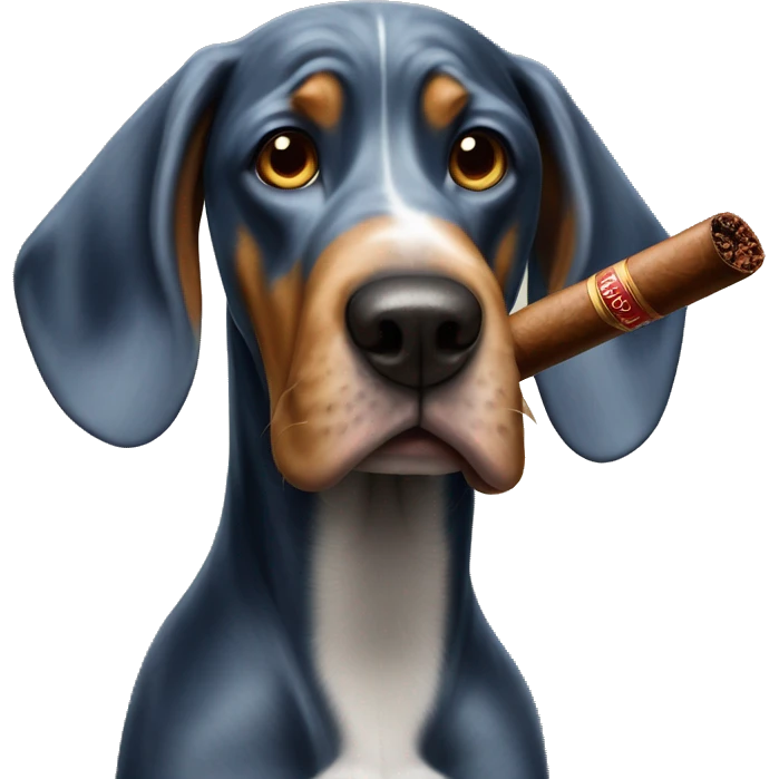 Blue tick hound with a cigar emoji