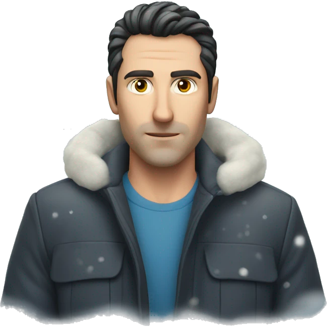 Caucasian man with dark slick hair being snowed on heavily emoji