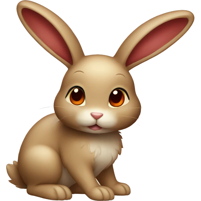 Cute Shiny Brown-Beige Normal-type-Ground-type Bunny-Fakémon with Dark-Red eyes, full body emoji