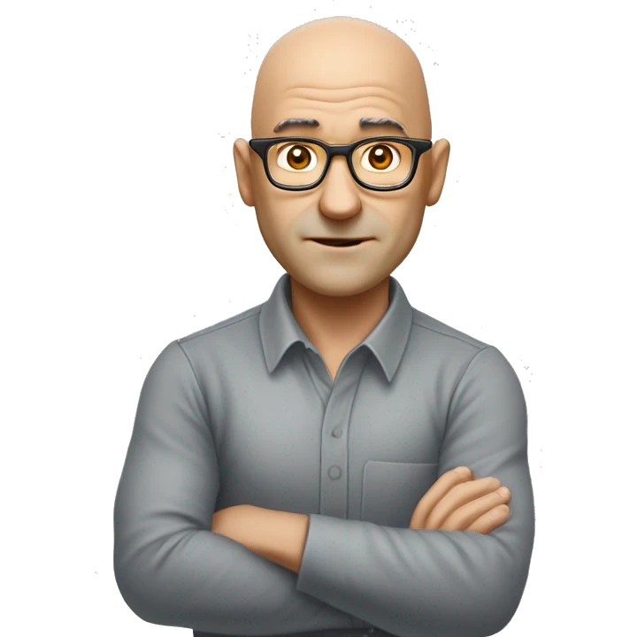 A math teacher nicknamed Super, who drives an Opel Omega and knows nothing about math. Aroungd 50 years old with round face and glasses. Bald but with hairs on the sides emoji