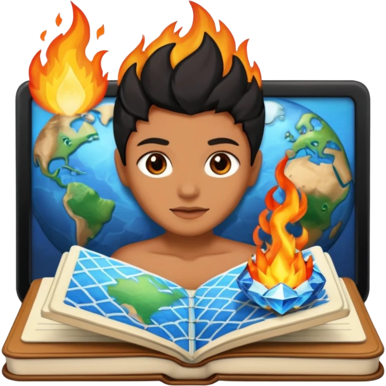 Combine these to make 1. 📓🌎💎🫥🔥⚖️ emoji