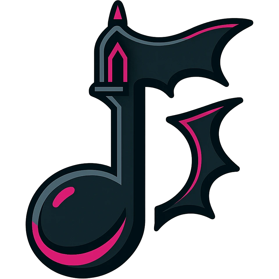 gothic music note, black and pink, vibrant toon style emoji