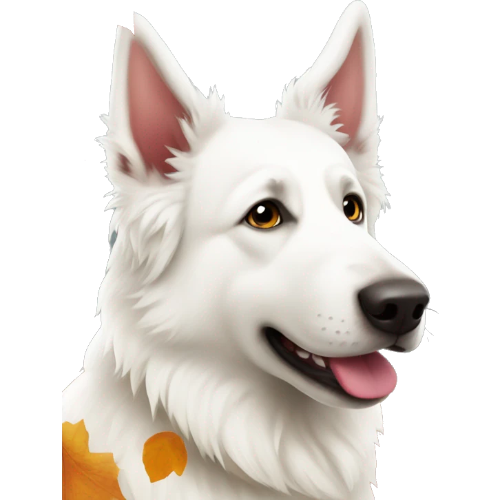 White swiss shepherd in Autumn season emoji