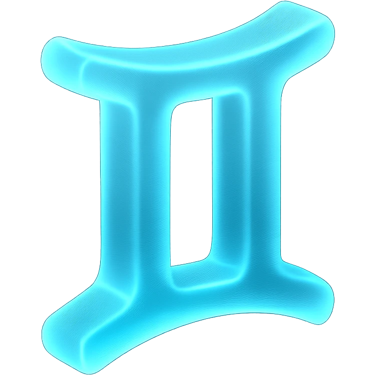 "A minimalistic glowing zodiac symbol ♊, centered on a dark cosmic background, symbol color #00d9ff, clean design, modern and luminous" emoji