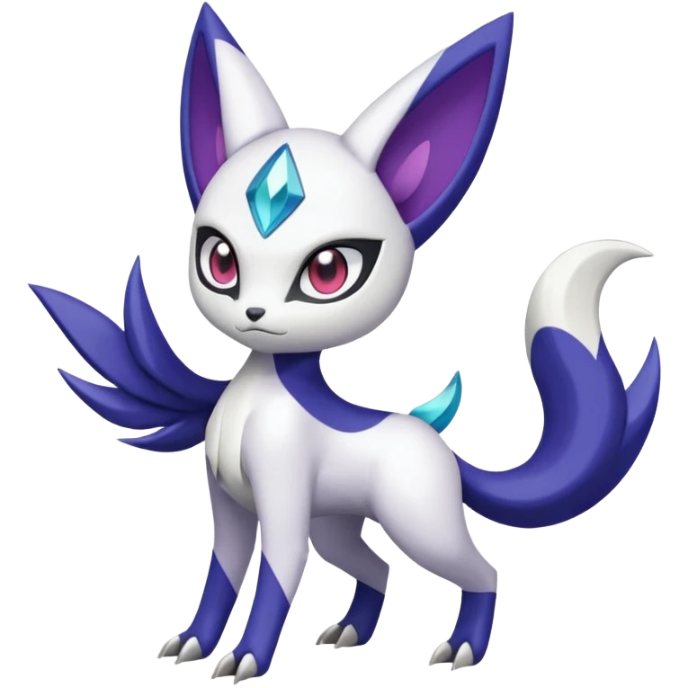 Shiny White with Violet and Indigo Meloetta-Absol-Zangoose-Pokémon-Fakémon-fusion-hybrid-creature emoji