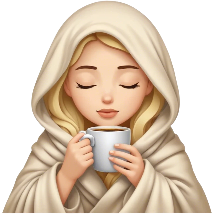 girl inside a blanket sipping coffee eyes closed emoji