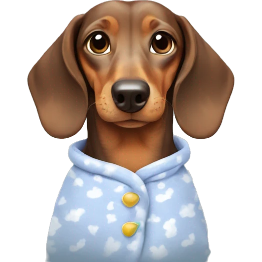 Dachshund wearing pajamas in a cloud emoji