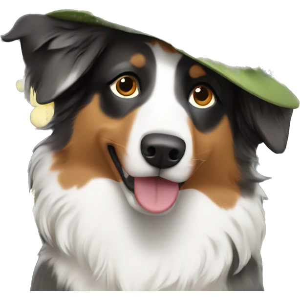 australian Shepard with a flowery leafy hat emoji
