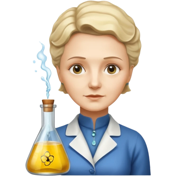 Marie Curie with experimental bottle emoji