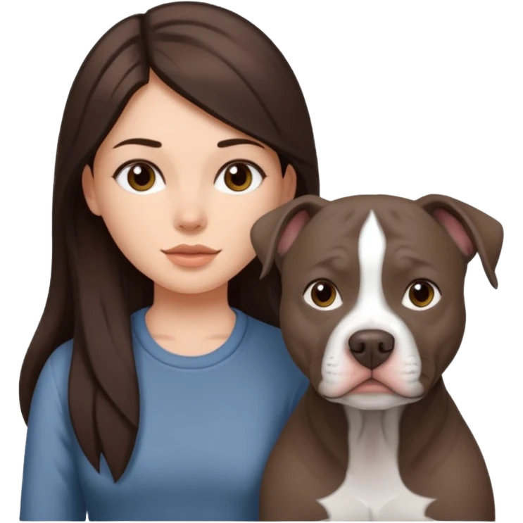 Completely Grey pitbull with one Long and Full darkBrown haired pretty Girl  emoji