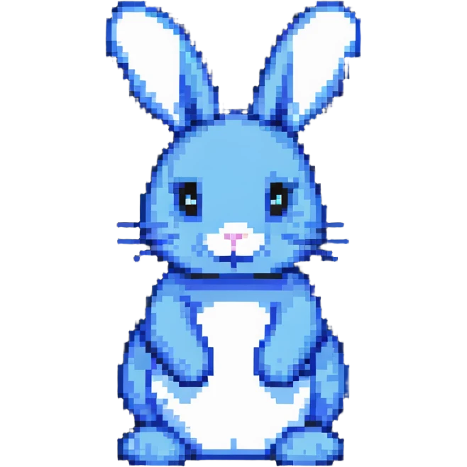 blue easter bunny, minimalist pixel art emoji